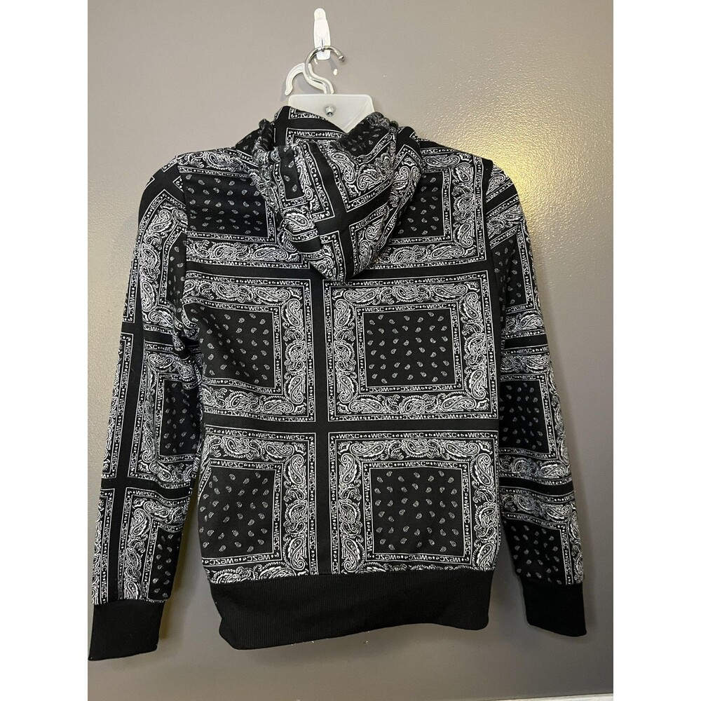 WeSC Hoodie Mens Medium Black Bandana Paisley Graphic Fleece Pullover Sweatshirt - Picture 7 of 11